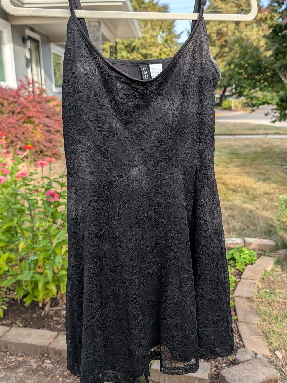 Divided Black Lace Mini Slip Dress